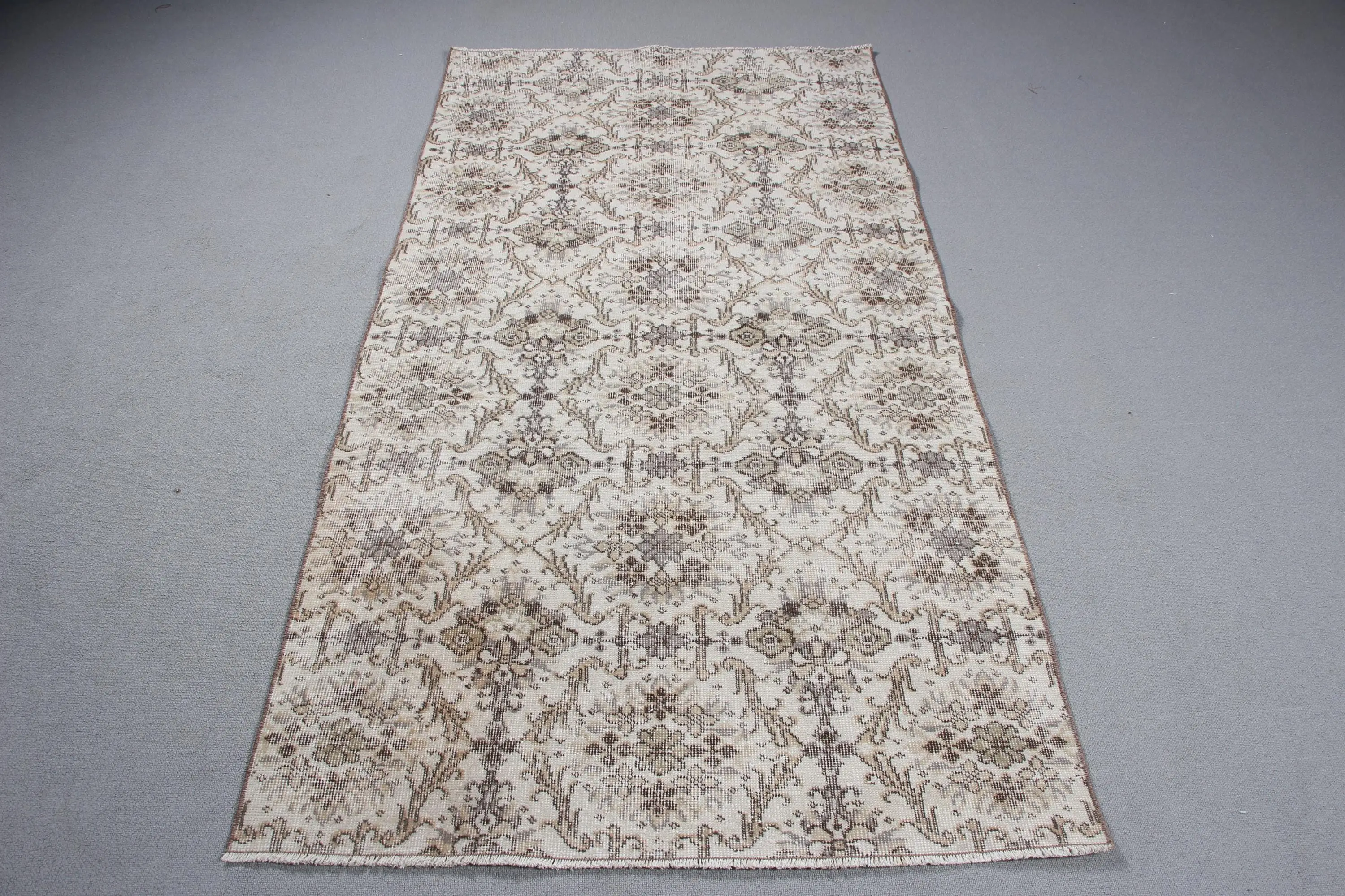Turkish Vintage Rug, 3.5x7.1 ft Rug, White Area Check Rug - 1