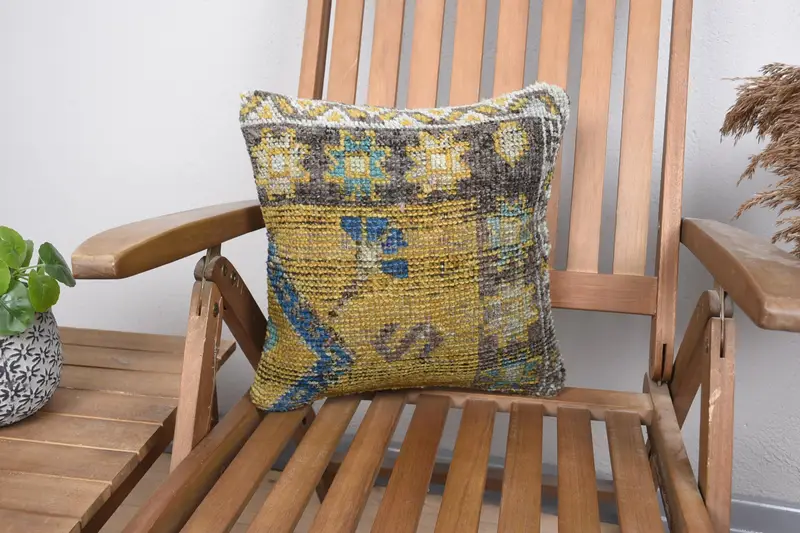Almohada azul turca, funda de almohada pequeña cuadrada antigua de 14x14 pulgadas Home Refresh - 1