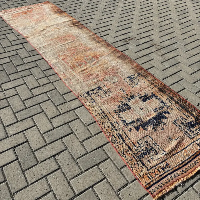 Vintage Türk Halısı 2.7x10.2 ft, Herki Kahverengi İkat Yün Halı - 1