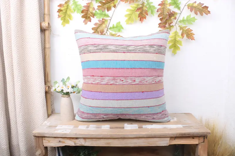 Sustainable Cushion Case, Vintage Pillow, Ethnical Kilim Rug Pillow, Outdoor Pillow Case, Cushion Case, 20x20 Green Cushion, Home Decor Pillow - 1