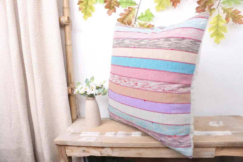 Sustainable Cushion Case, Vintage Pillow, Ethnical Kilim Rug Pillow, Outdoor Pillow Case, Cushion Case, 20x20 Green Cushion, Home Decor Pillow - 4