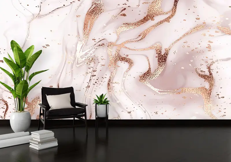 Luxuriöse Tapete mit Marmordruck: Goldschimmer und moderne Eleganz