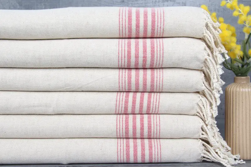 Face Towel Turkish Hand Towel Red Beige Stripes Linen 18x36 Inches