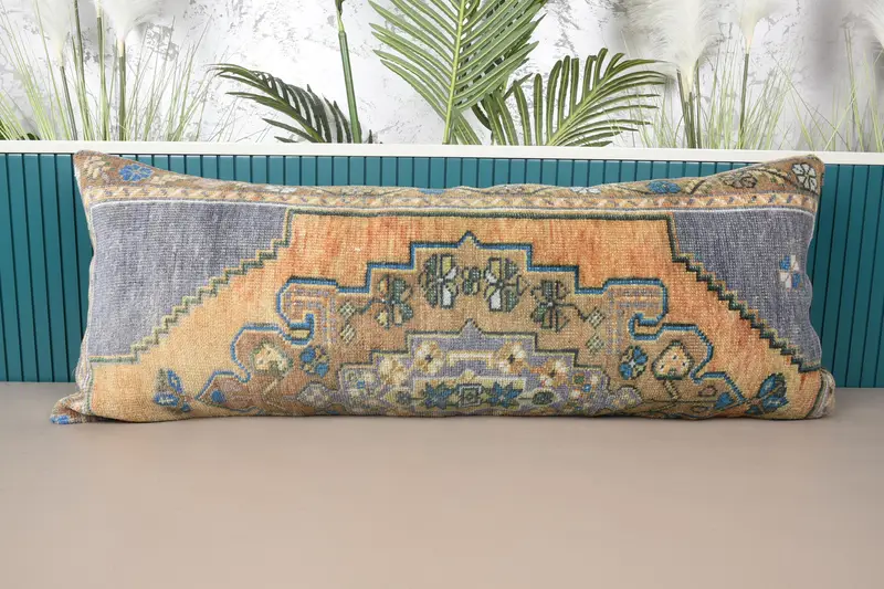 Orange & Graues Southwestern Besticktes Kissen, handgemachtes Wurfkissen