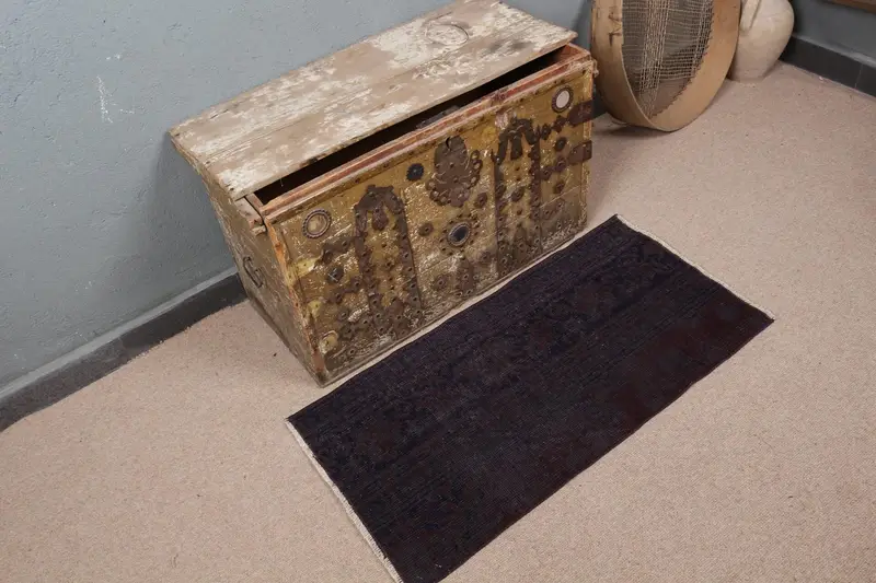 Grauer und blauer Perserteppich, 1,6 x 3,2 Fuß, elegantes Dekor