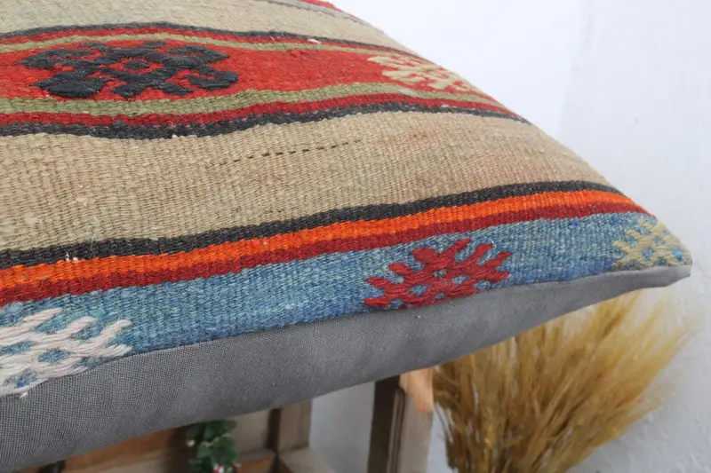 Pillow for Sofa, Aesthetic Pillow, 24x24 Red Cushion Cover, Throw Kilim Pillow, Accent Throw Pillow Case, Vintage Pillow, Cushion - 6