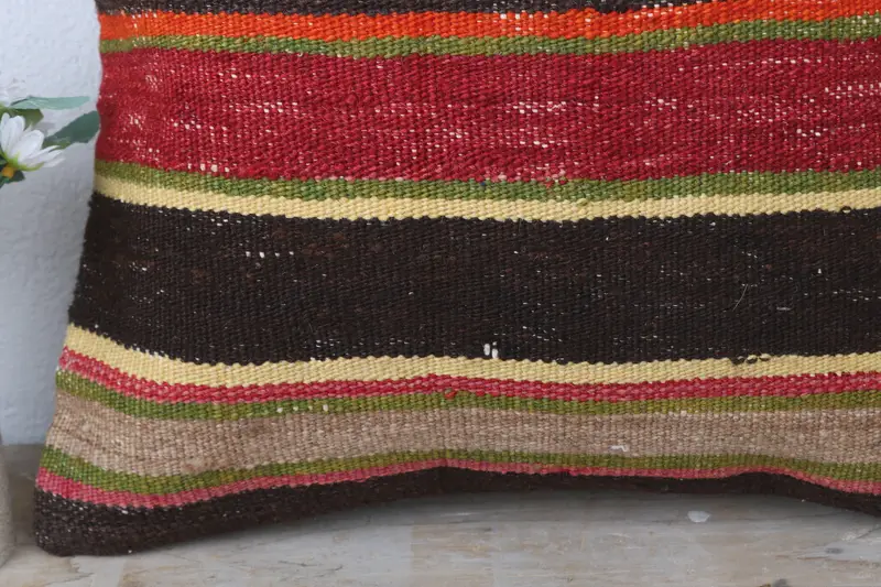 16x16 Red Pillow Sham, Wool Kilim Pillow Cushion, Turkish Kilim Pillow, Pillow Case, Vintage Kilim Throw Pillow, Vintage Kilim Pillow - 3