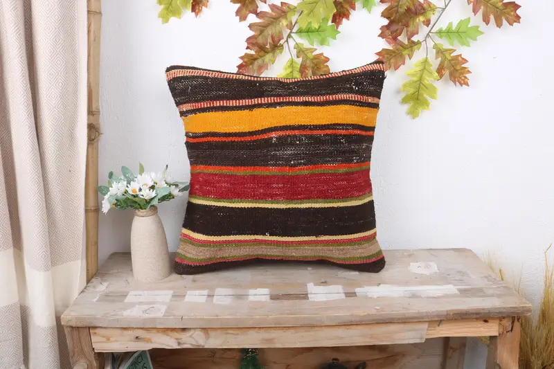 16x16 Red Pillow Sham, Wool Kilim Pillow Cushion, Turkish Kilim Pillow, Pillow Case, Vintage Kilim Throw Pillow, Vintage Kilim Pillow - 1