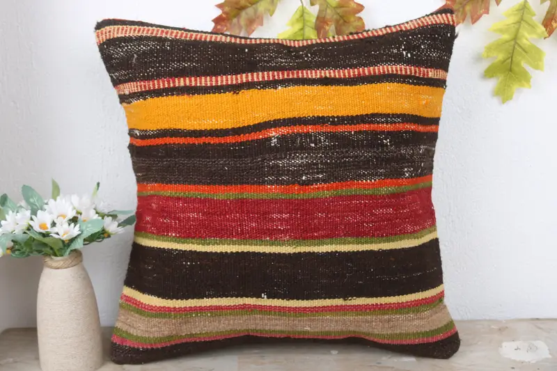 16x16 Red Pillow Sham, Wool Kilim Pillow Cushion, Turkish Kilim Pillow, Pillow Case, Vintage Kilim Throw Pillow, Vintage Kilim Pillow - 2