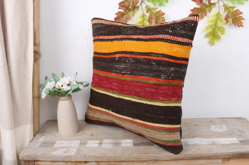 16x16 Red Pillow Sham, Wool Kilim Pillow Cushion, Turkish Kilim Pillow, Pillow Case, Vintage Kilim Throw Pillow, Vintage Kilim Pillow - 4