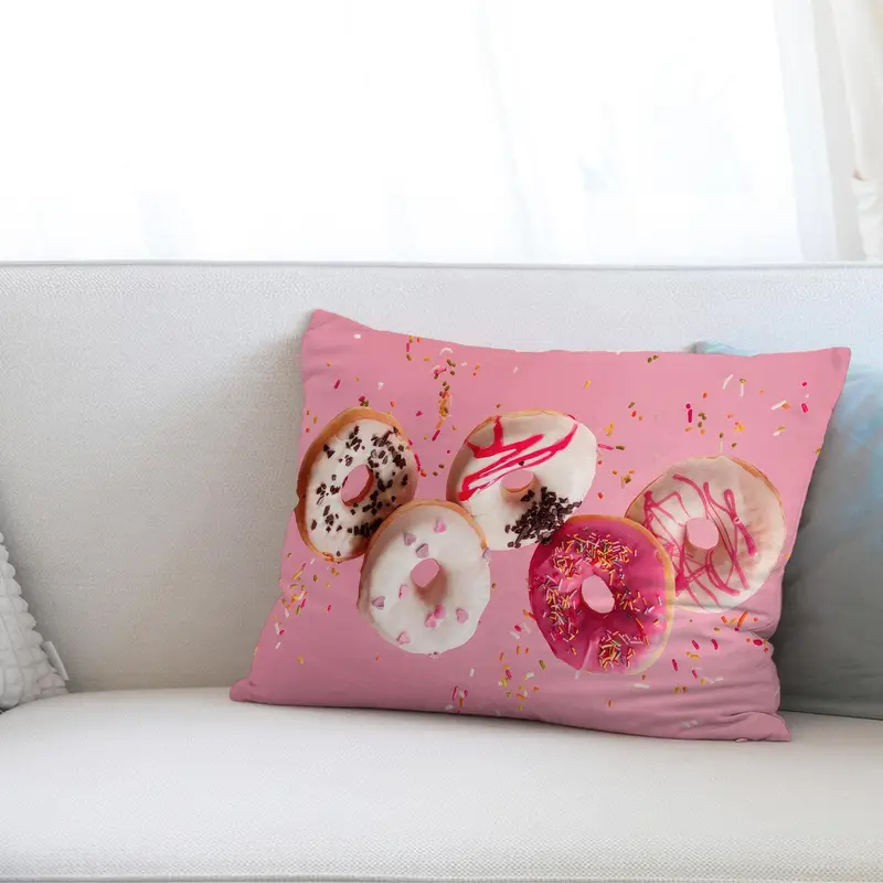 Rosa Donut Delight Bedrucktes Kissen – Heimdekoration mit Küchenthema