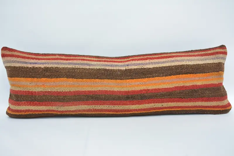 Kahverengi & Kırmızı Çizgili Yastık, El Yapımı Kırlent