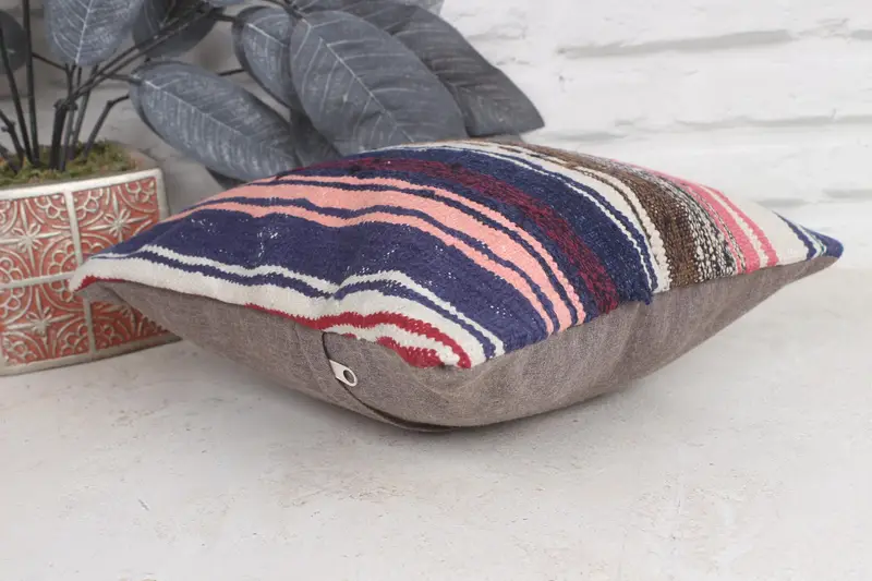Office Chair Pillow, Authentic Pillow Cover, Turkish Kilim Pillow, Kilim Cushion Sham, 12x12 Blue Pillow Case, Handmade Kilim Cushion, Pillow Sham - 6