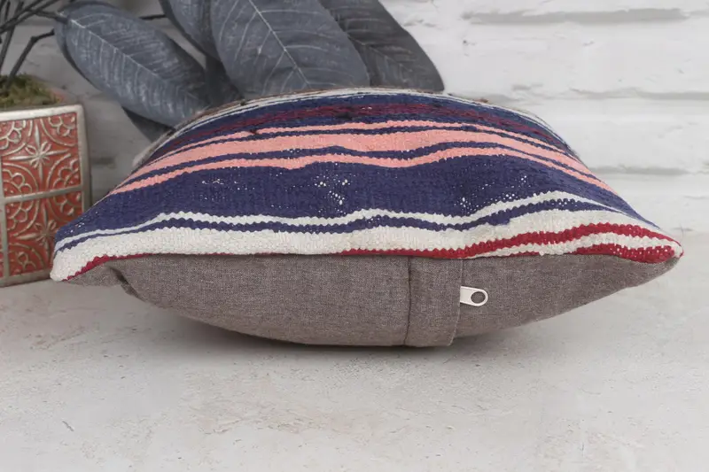 Office Chair Pillow, Authentic Pillow Cover, Turkish Kilim Pillow, Kilim Cushion Sham, 12x12 Blue Pillow Case, Handmade Kilim Cushion, Pillow Sham - 5