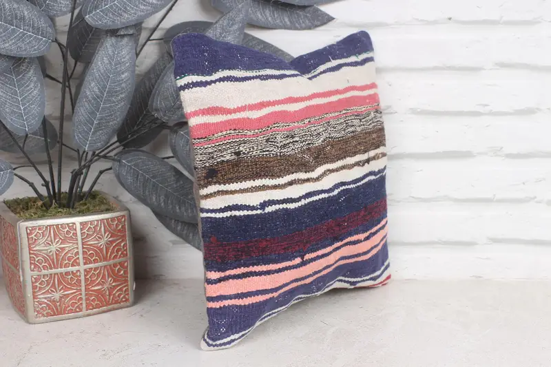 Office Chair Pillow, Authentic Pillow Cover, Turkish Kilim Pillow, Kilim Cushion Sham, 12x12 Blue Pillow Case, Handmade Kilim Cushion, Pillow Sham - 4