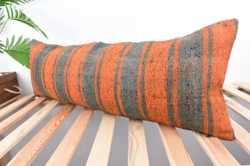 Cushion, Custom Cushion, 12x36 Orange Pillow Cover, Kilim Pillow, Kilim Pillow Cover, Square Throw Pillow Sham, Handmade Kilim Cushion - 5