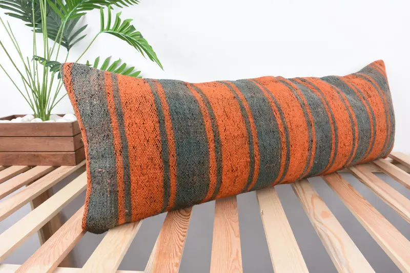 Cushion, Custom Cushion, 12x36 Orange Pillow Cover, Kilim Pillow, Kilim Pillow Cover, Square Throw Pillow Sham, Handmade Kilim Cushion - 4