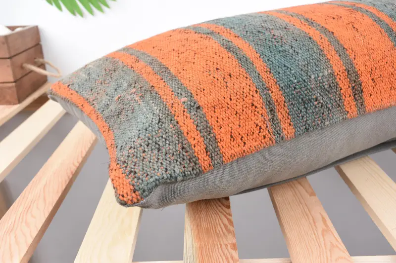 Cushion, Custom Cushion, 12x36 Orange Pillow Cover, Kilim Pillow, Kilim Pillow Cover, Square Throw Pillow Sham, Handmade Kilim Cushion - 6