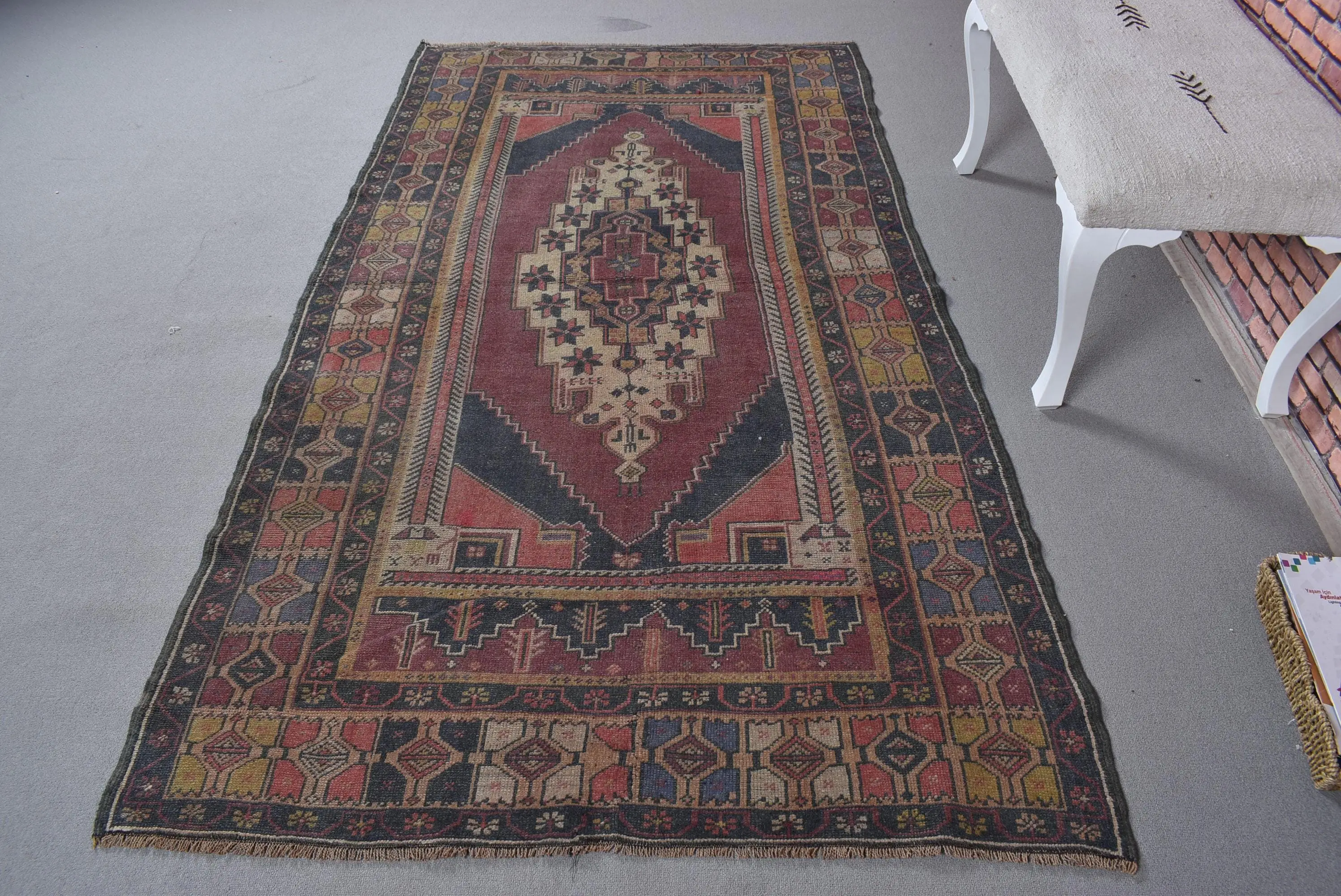 4.4x7.6 ft Rug, Area Vintage Rug, Red Solid Rug - 1