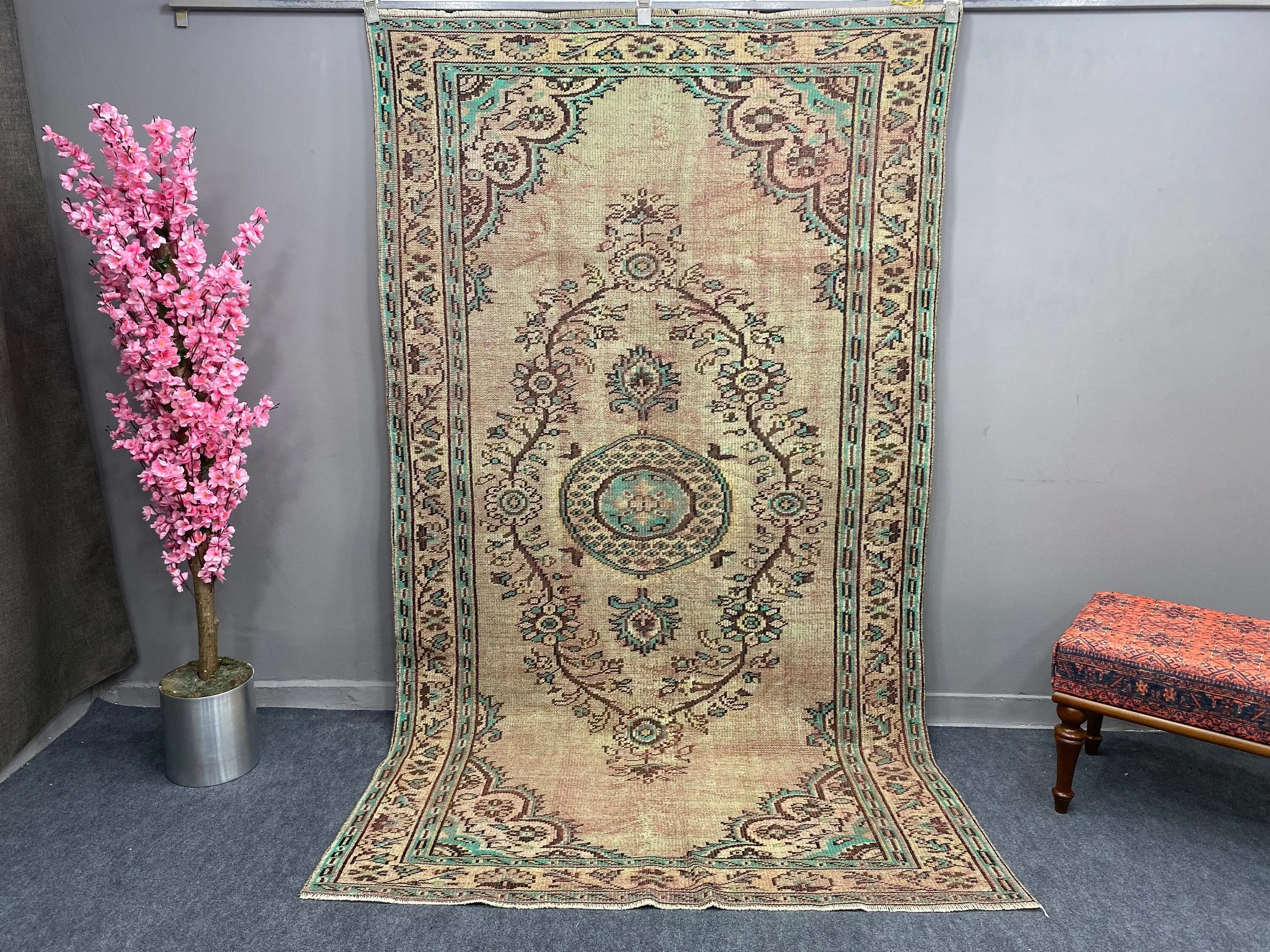 5.2x8.7 ft Türk Halısı, Kahverengi Oryantal Vintage Halı Yün - 1