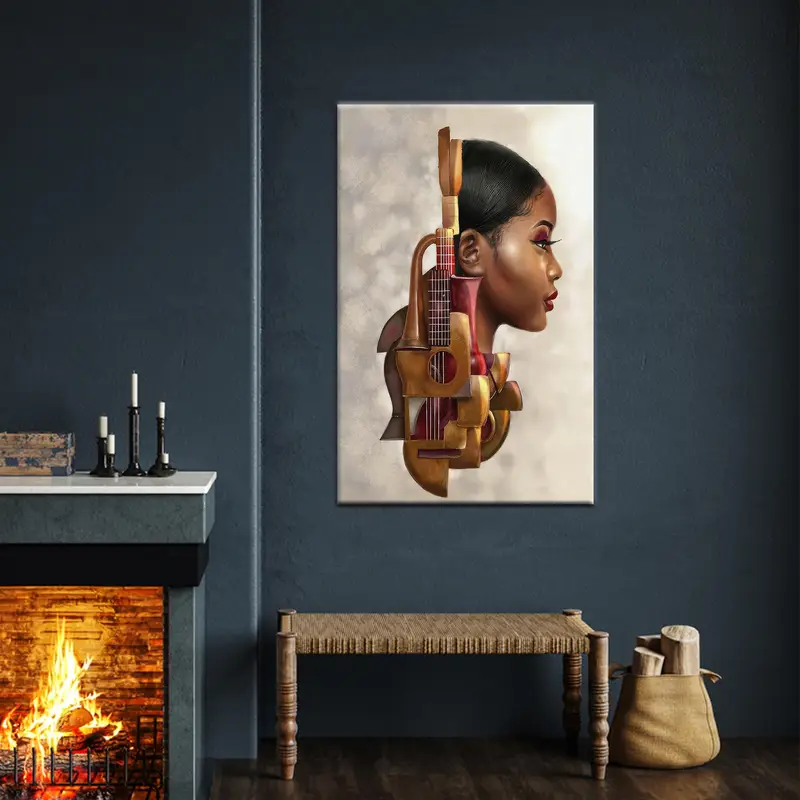 African Woman Art, Modern Canvas Decor, Woman Wall Art, Abstract Art, Violin ARtwork, Saxophone Art Decor, Musician Woman Art, Canvas Art - 3