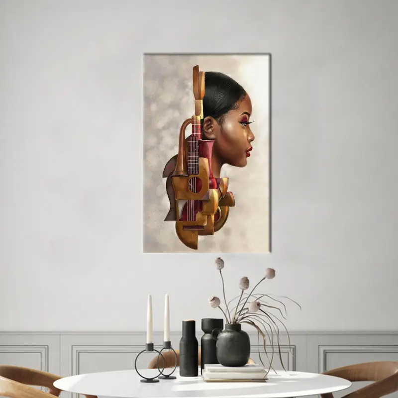 African Woman Art, Modern Canvas Decor, Woman Wall Art, Abstract Art, Violin ARtwork, Saxophone Art Decor, Musician Woman Art, Canvas Art - 2