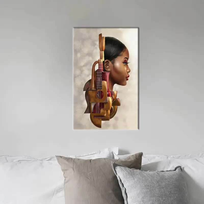 African Woman Art, Modern Canvas Decor, Woman Wall Art, Abstract Art, Violin ARtwork, Saxophone Art Decor, Musician Woman Art, Canvas Art - 1
