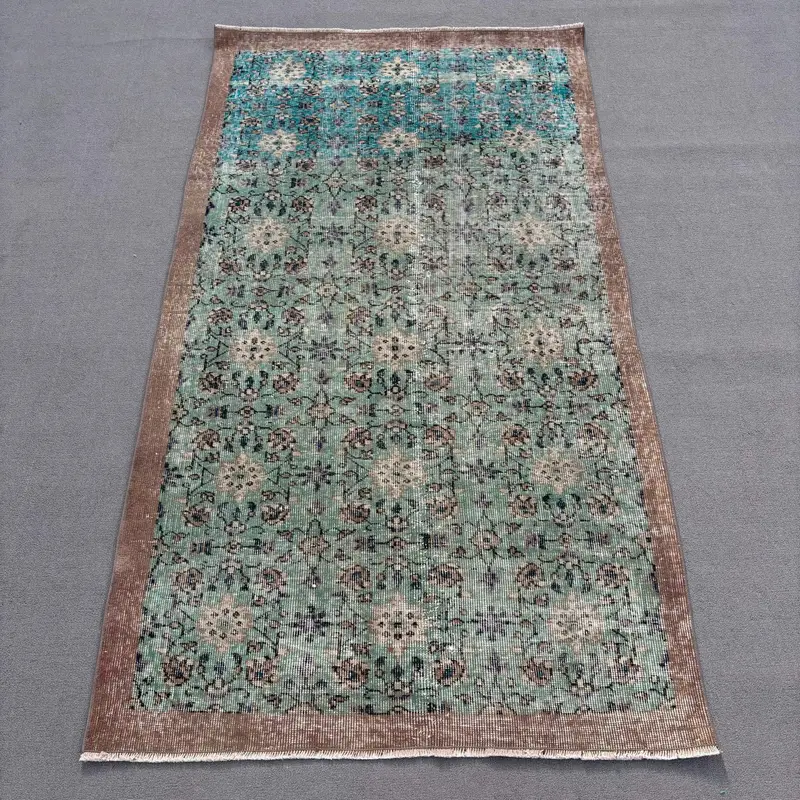 3.5x6.5 ft Oushak Rug, Turkish Vintage Rug, Blue Green Ikat Rug - 1