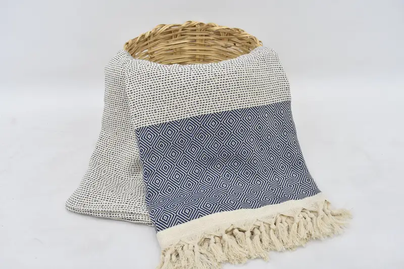 Bachelorette Navy Diamond Throw Blanket, 103x79 Inches, Organic Cotton
