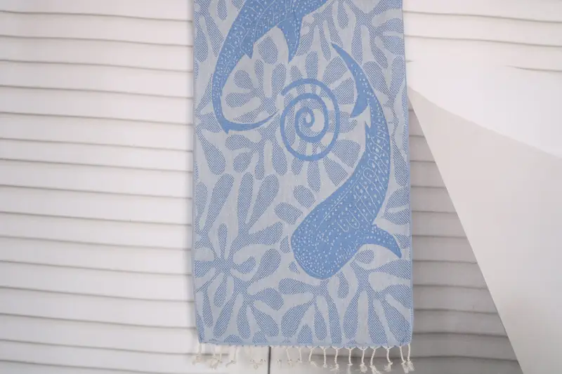 Wedding Gift Monogrammed Hand Towel Whale Design Tea Towel, Petrol Blue, 40x18 Inches