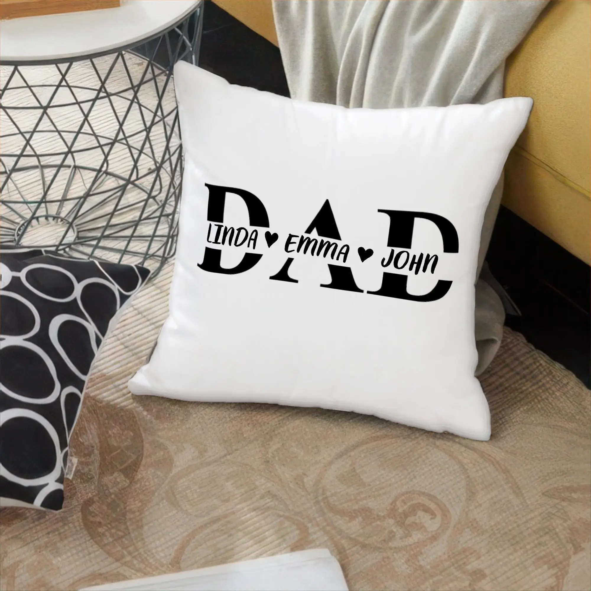 Personalized Dad Pillow Cover, Custom Name Cushion Cover, Father’s Day Gift from Kids, Family Name - 1