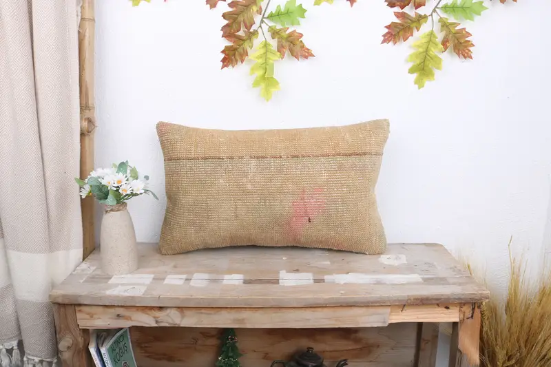 12x20 Beige Cushion, Vintage Throw Pillow Cover, Pillow Sham, Boho Pillow Sham Cover, Gift Pillow, Cozy Throw Cushion Cover, Kilim Pillow Cover - 1