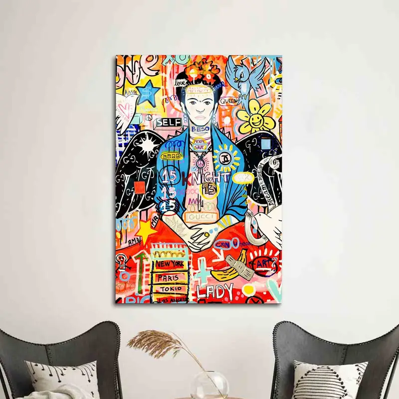 Frida Kahlo Graffiti Modern Cam - Zarif Baskılı Tasarım