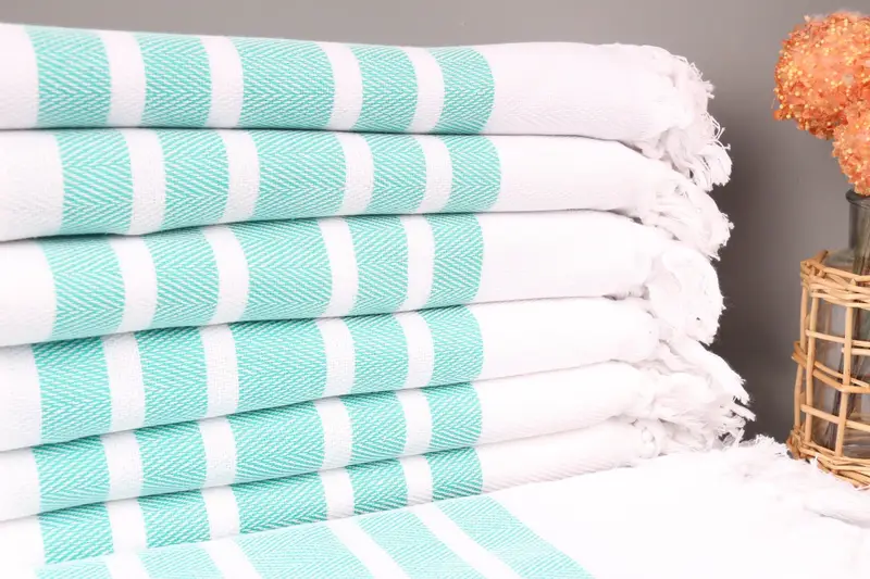 Personalized Beach Towel Benetton Green Chevron, Organic Cotton, 40x71 Inches