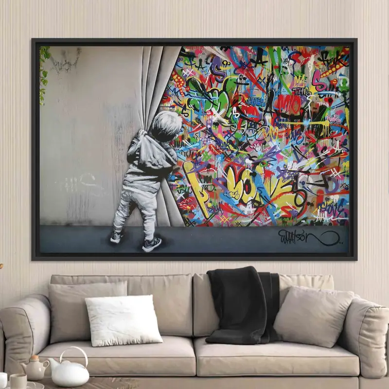 鮮やかなバンクシー ボーイ グラフィティ キャンバス プリント - モダンアート装飾