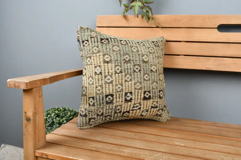 Pillow, Kilim Cushion Sham, Vintage Pillow, Handmade Pillow Case, Aztec Pillow, Seat Pillow Sham, Interior Designer Pillow, 16x16 Beige Pillow Case - 1