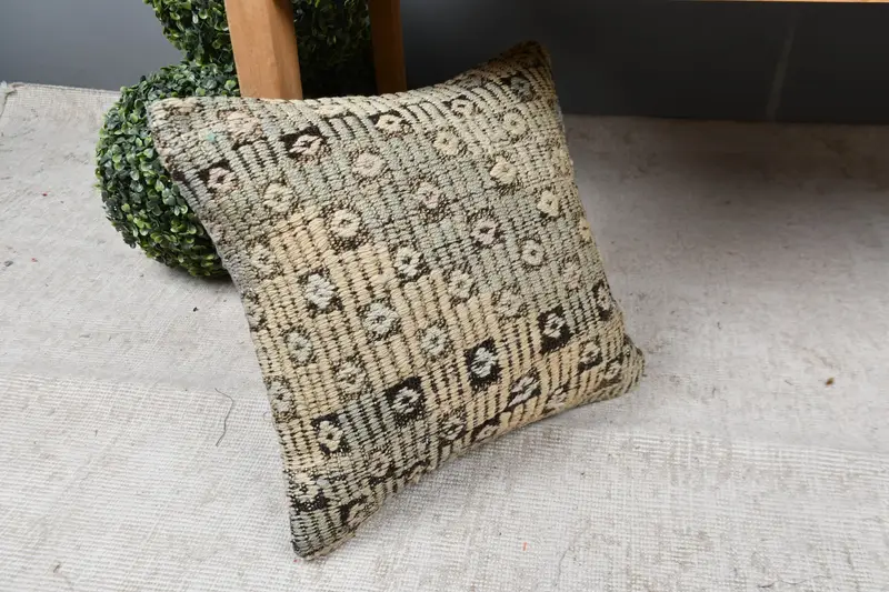 Pillow, Kilim Cushion Sham, Vintage Pillow, Handmade Pillow Case, Aztec Pillow, Seat Pillow Sham, Interior Designer Pillow, 16x16 Beige Pillow Case - 7