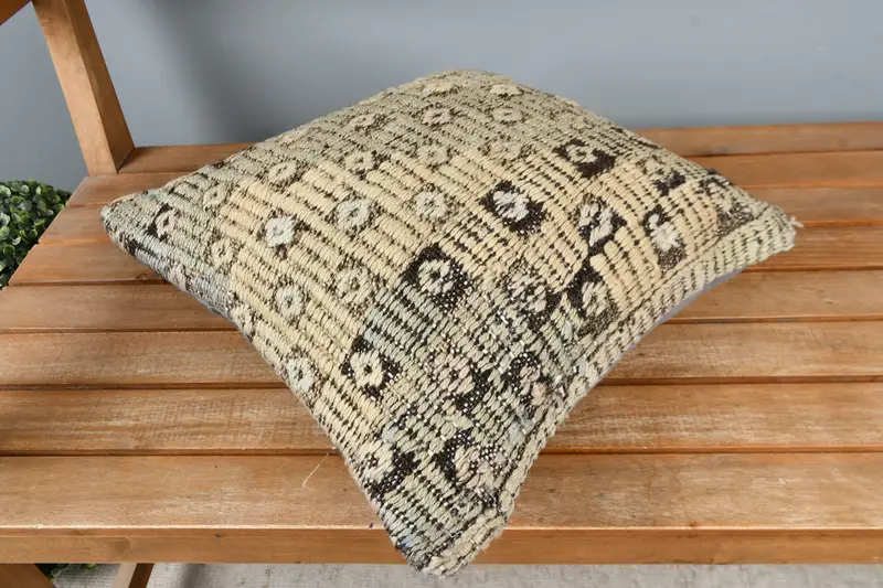 Pillow, Kilim Cushion Sham, Vintage Pillow, Handmade Pillow Case, Aztec Pillow, Seat Pillow Sham, Interior Designer Pillow, 16x16 Beige Pillow Case - 2