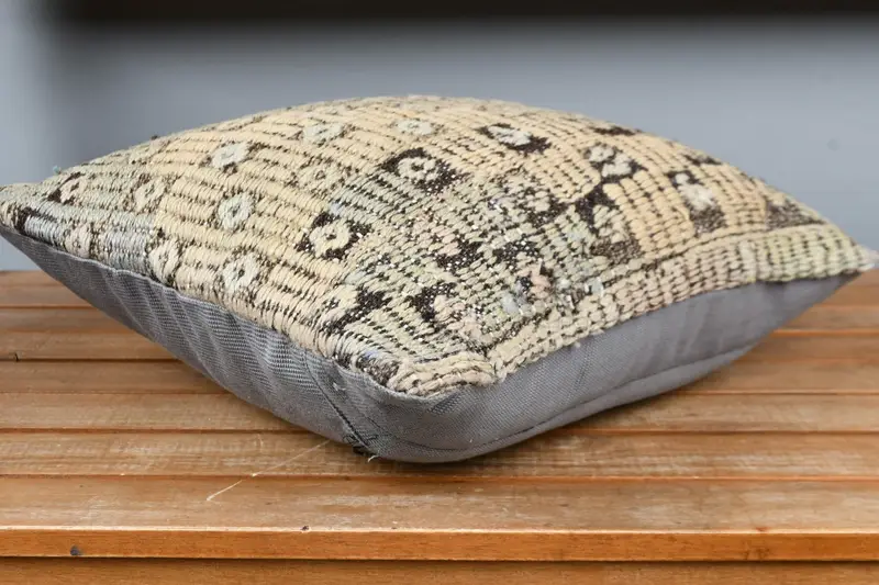 Pillow, Kilim Cushion Sham, Vintage Pillow, Handmade Pillow Case, Aztec Pillow, Seat Pillow Sham, Interior Designer Pillow, 16x16 Beige Pillow Case - 4