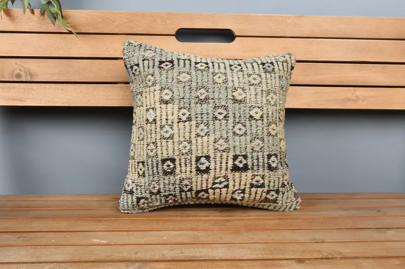 Pillow, Kilim Cushion Sham, Vintage Pillow, Handmade Pillow Case, Aztec Pillow, Seat Pillow Sham, Interior Designer Pillow, 16x16 Beige Pillow Case - 6