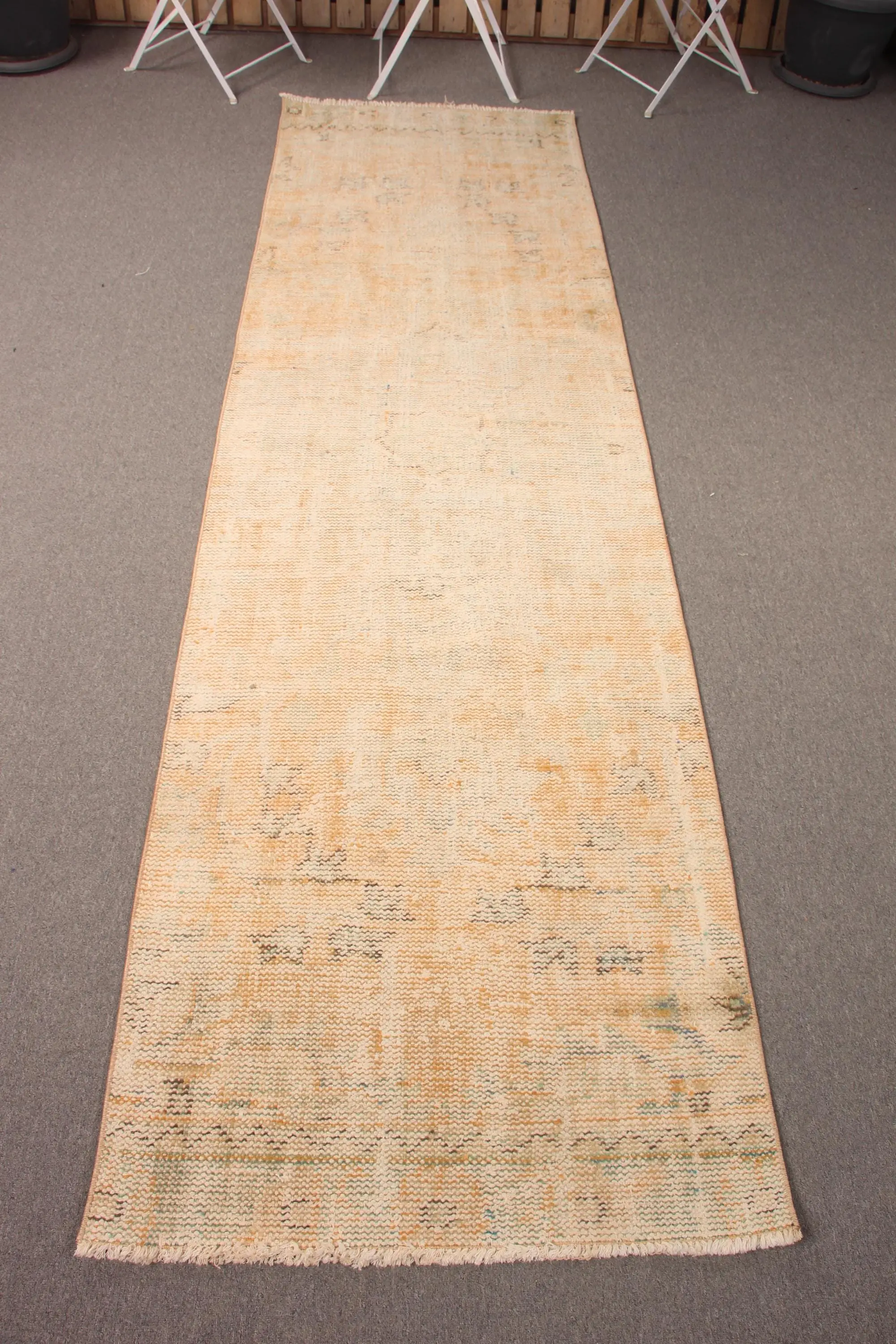 2.8x9.7 ft Rug, Vintage Turkish Rug, Brown Yellow Ikat Rug - 1