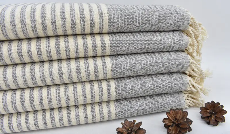 Beach Towel Personalized Turkish Cotton Gray Stripes, 67x40 Inches