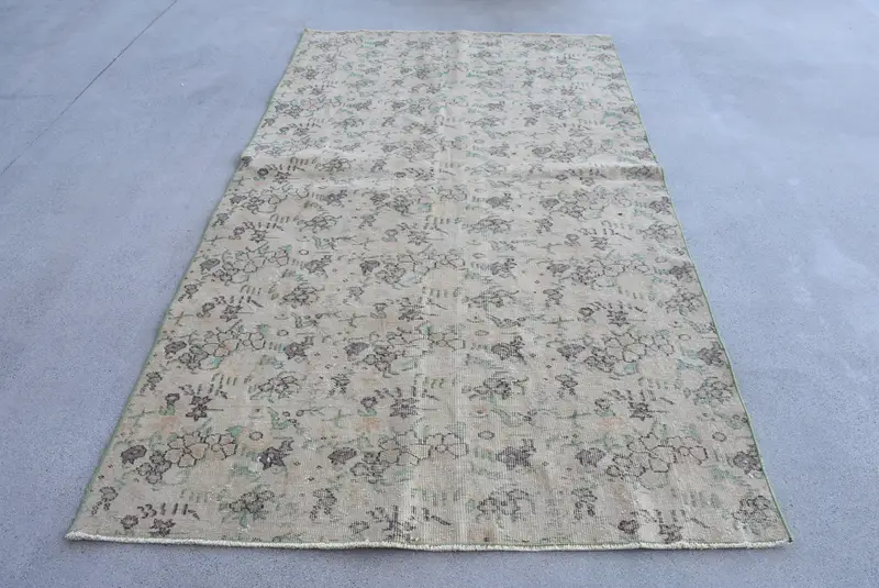 Vintage Turkish Oushak Rug 4.8x8.5 ft (146x259 cm), Green Camouflage Wool Rug - 1