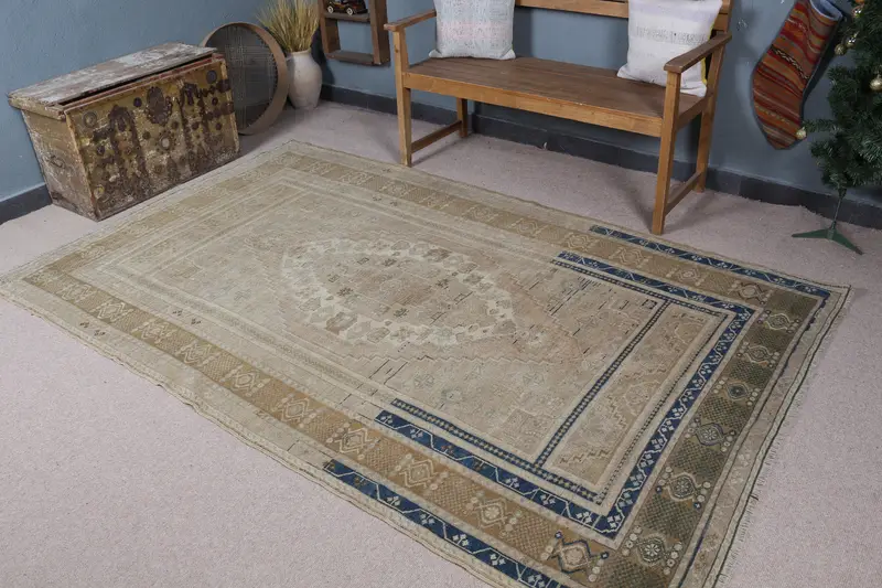 Kahverengi ve Yeşil İran Halısı, 5,3x8,6 ft Zarif Dekor