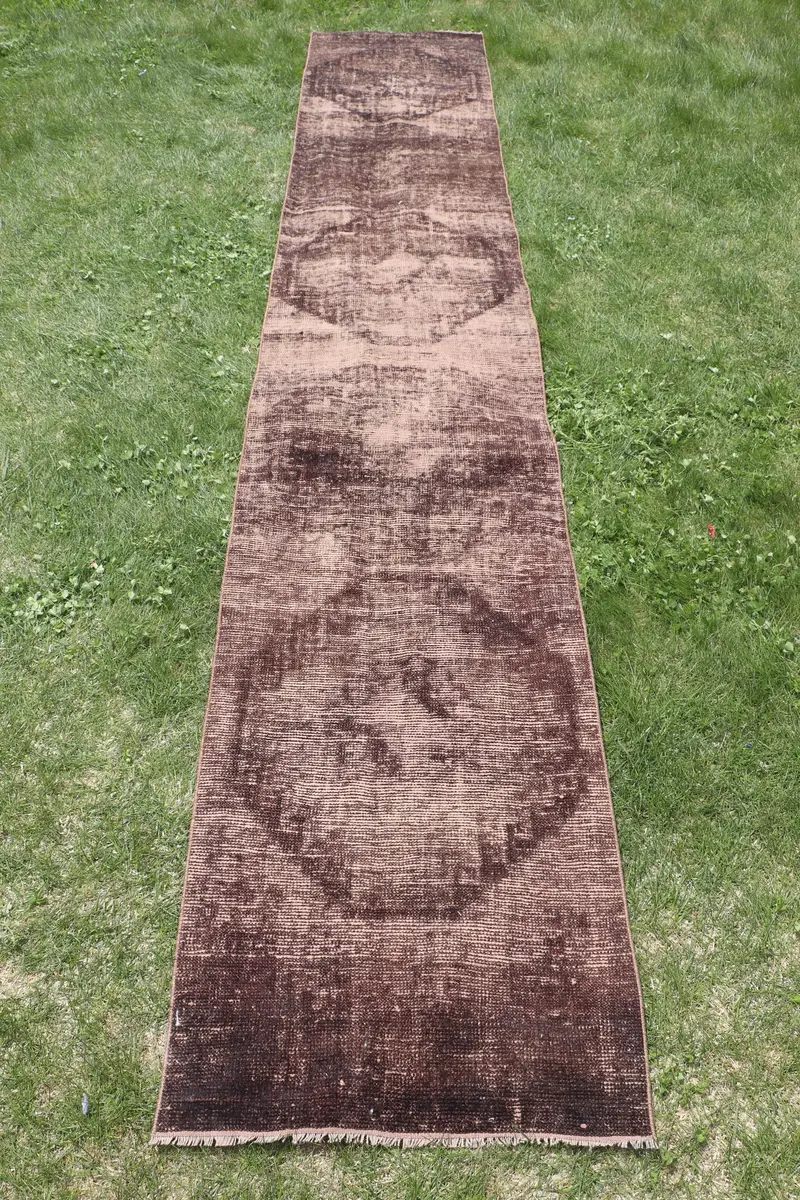 ブラウン抽象ラグ、2.2x12フィートシックなホームアクセント