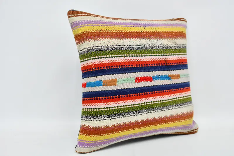 Vintage Kilim Pillow, Kilim Cushion Sham, Boho Pillow, Ethnic Throw Cushion Case, Meditation Pillow Sham, Cushion Cover, 20x20 White Pillow Sham - 3