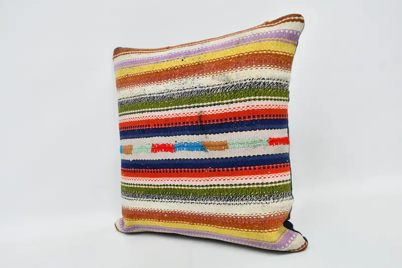 Vintage Kilim Pillow, Kilim Cushion Sham, Boho Pillow, Ethnic Throw Cushion Case, Meditation Pillow Sham, Cushion Cover, 20x20 White Pillow Sham - 4