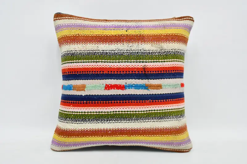 Vintage Kilim Pillow, Kilim Cushion Sham, Boho Pillow, Ethnic Throw Cushion Case, Meditation Pillow Sham, Cushion Cover, 20x20 White Pillow Sham - 1