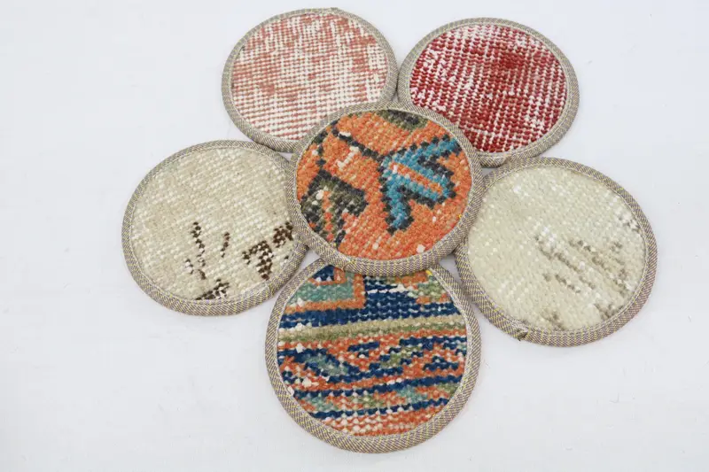 Bohemian Round Coaster, Beige and Red Kilim Coaster