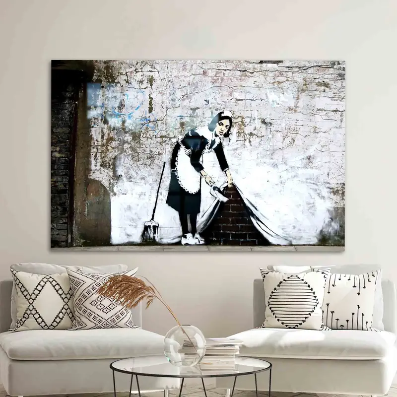 Elegante vidrio impreso: Banksy Woman Graffiti Art Design